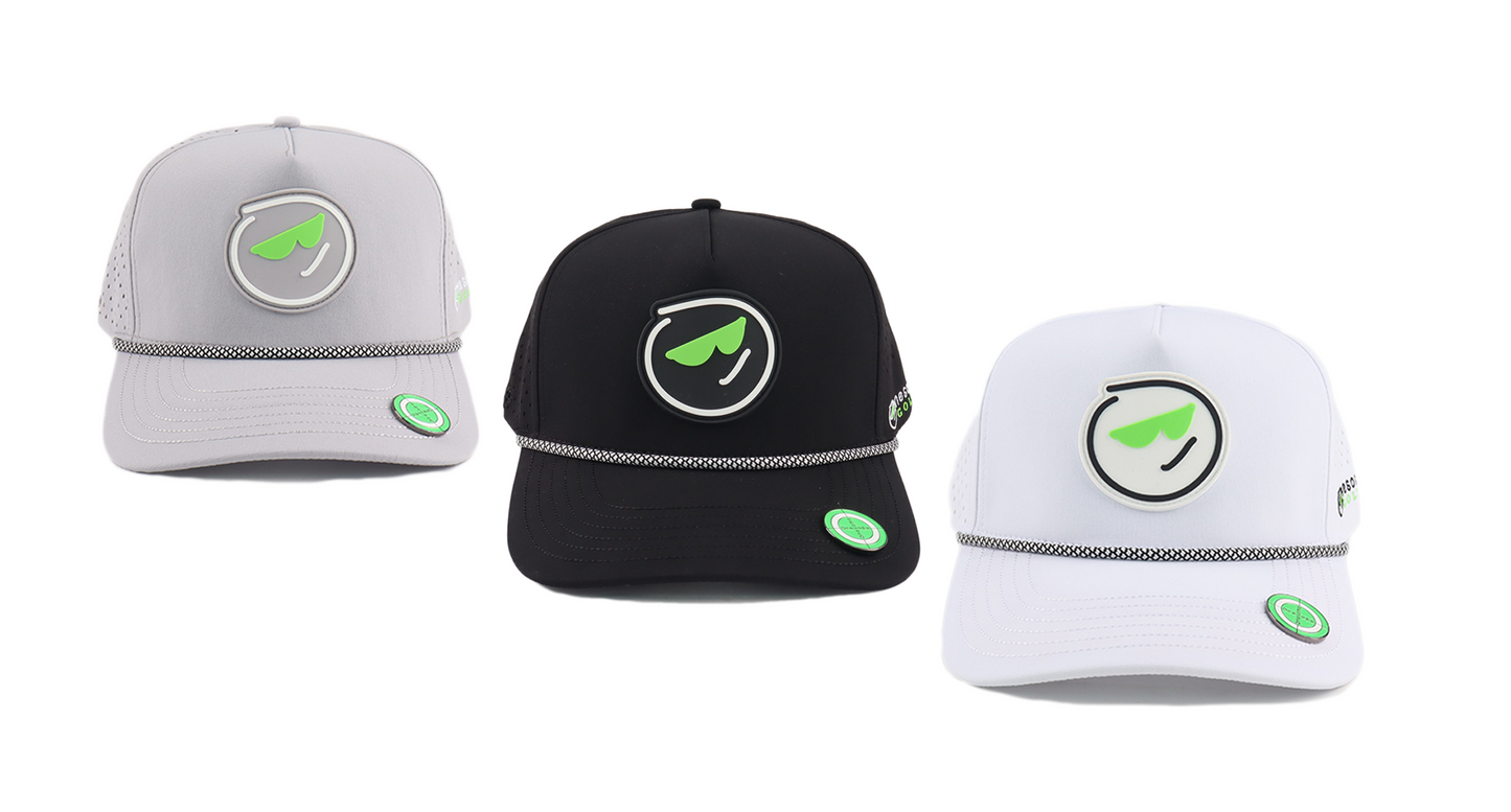 Gray, Black, and White Onesome hats lined up with white background